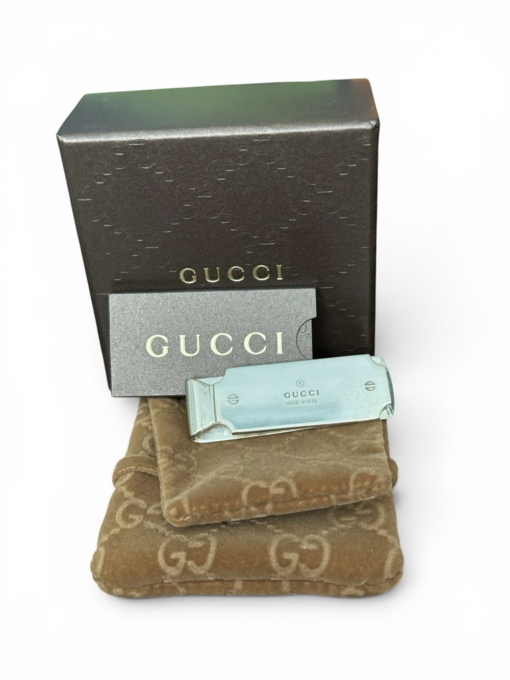 Gucci 925 Sterling Silver Money Clip w/ Box Dust Bag & Care Card made in Italy